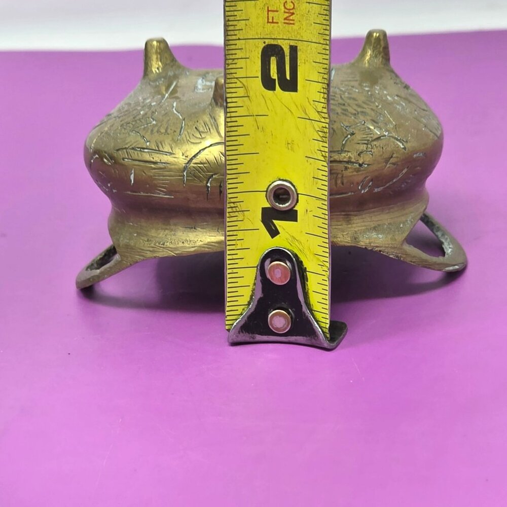 Antique Chinese Brass Incense Burner Pot With Handles‎ Etched Design 6 Hallmarks - Picture 11 of 11